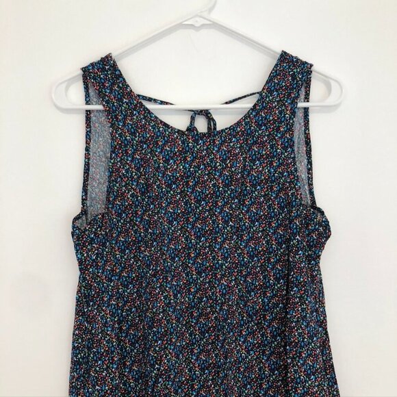 GAP Sleeveless Tie Back Swing Tank Dress Black Rainbow Blue Red Rayon Mini XS - Picture 4 of 11
